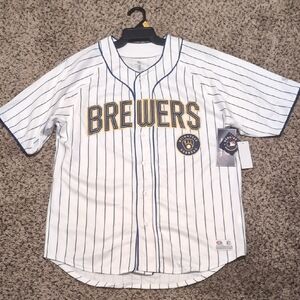Men's Brewers Striped Baseball Jersey - White and Blue